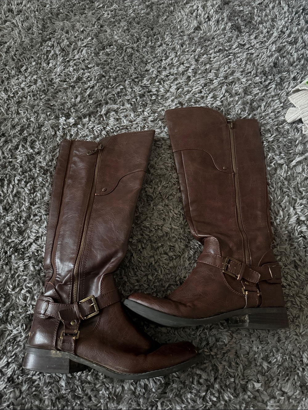 Guess Brown Knee-High Buckle Riding Boots